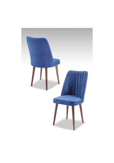 Polo Sandalye - Jerika Mavi - Ahşap Ceviz Ayak 4 Adet - Salon Sandalyesi / Mutfak Sandalyesi Mavi