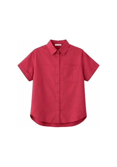 Mixray 3950 Kadın Oxford Kısa Kollu Basic Gömlek Bordo