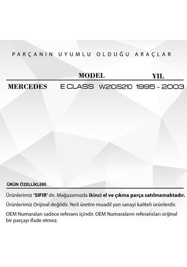 Mercedes W210. S210 için Cam Kriko Teli Arka Sağ Sol Tamir Takımı