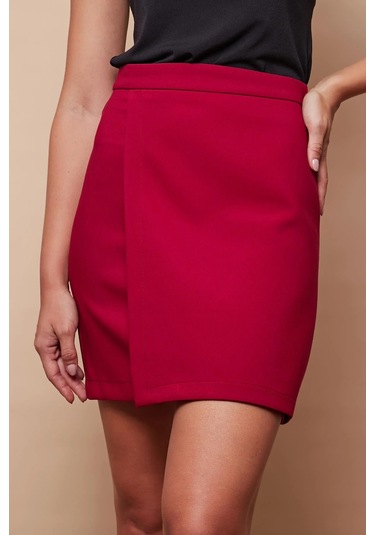 Kadın Hafif Likralı Kumaş Yüksek Bel Anvelop Kruvaze Hafif Mini Kalem Etek-bordo Bordo