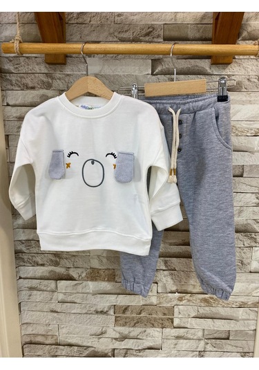 Minizoo Baby Köpek Kulaklı Erkek Çocuk Eşofman Takım Beyaz