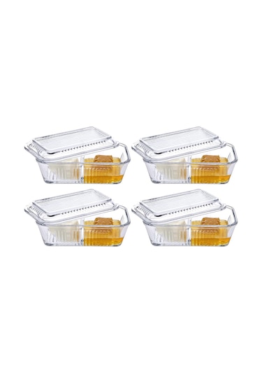 Paşabahçe Bölmeli Saklama Kabı 4 Adet Zeytinlik Tereyağlık 96764 Şeffaf