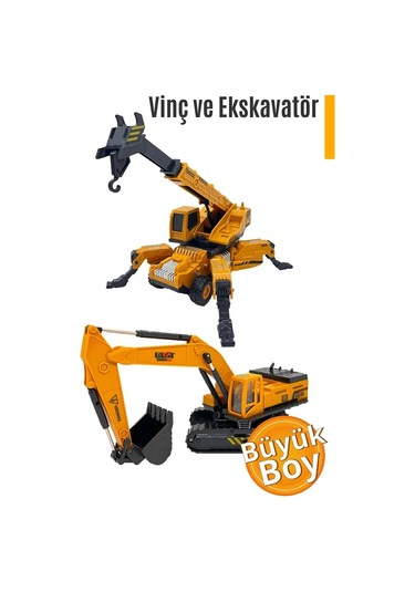 Oyuncak Iş Makinesi Seti - Oyuncak Vinç Oyuncak Ekskavatör