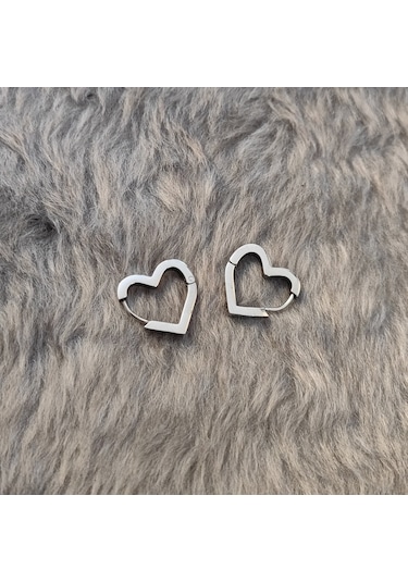 Chavin Çelik Kalp Dizayn Bayan Tek Küpe et08by Gümüş