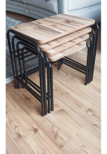 Valencia 4'lü Zigon Sehpa Takım Metal Statik Siyah Ayak Üreticiden Mermer