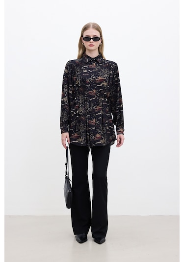 Kuşaklı Retro Tarz Gömlek Osaka Çok Renkli