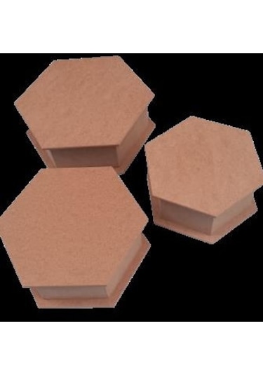 Hobi Dekoratif 3lü Takı Seti Model Ahşap Mdf Altıgen Ham Ürün El Yapım