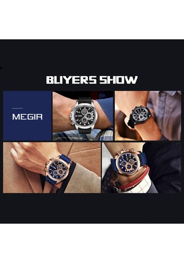 Megir 2101 İş Quartz Spor Erkek İzle 3atm Su Geçirmez Büyük Kadran Geniş Yüzlü Kol Saati Mikrosaniye Saniye Dakika Kronograf Alt Kadranlar Takvim Saat Erkekler İçin Silikon Kayış İle Çok Renkli