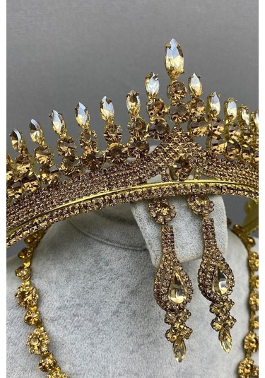 FdayAksesuar Gelin Saç Aksesuarı Anteras Gelin Kına Tacı Ve Kolye Seti FRDY31658