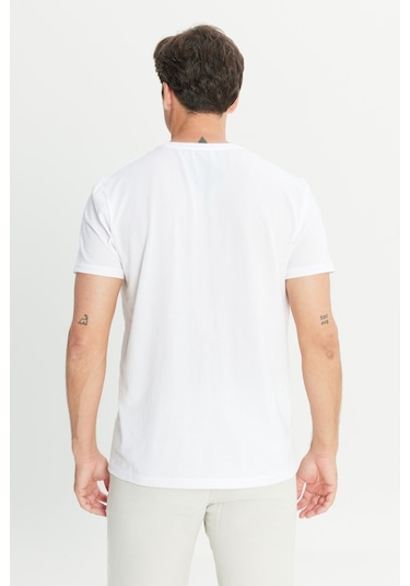 Erkek Beyaz Pamuklu Slim Fit Dar Kesim Bisiklet Yaka Tişört Beyaz