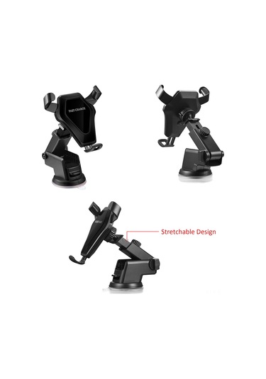Shineyee Hızlı Qi Şarj Cihazı - Araç Ve Ev Kullanımı İçin Üçlü Tabanlı Kablosuz Şarj Aparatı, Gri Diğer