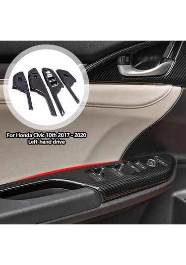 Honda Civic Fc5 Fk7 2017 - 2020 İç Kapı Kol Dayama Cam Düğme Karbon Fiber 2 Adet Ön Taraf 2 Adet Ar