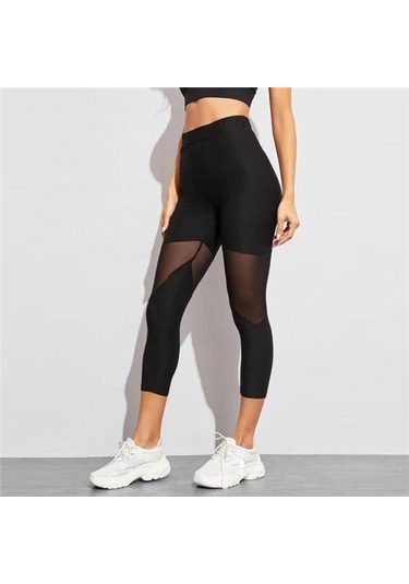 Kadın Örgü Dikiş Spor Tayt Yüksek Bel Pantolon Spor Yoga Pantolon SiYAH