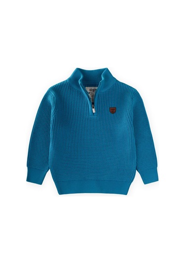 Selanik Triko Fermuarlı Kazak 2-11 Yaş Turkuaz Turkuaz