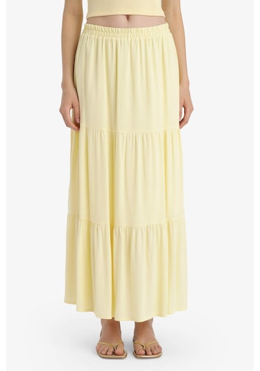 Defacto Yüksek Bel Pamuk Astarlı Krinkıl Viskon Maxi Etek D5033ax25smyl487 Sarı