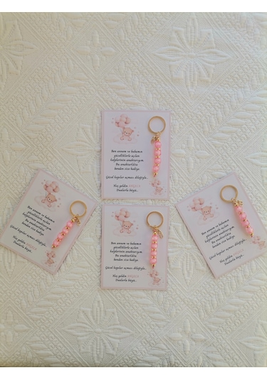 İsme Özel Tasarım Pembe Anahtarlık Hastane Yeni Doğan 40 Mevlidi Dağıtmalık Hediyelik 72 Adet