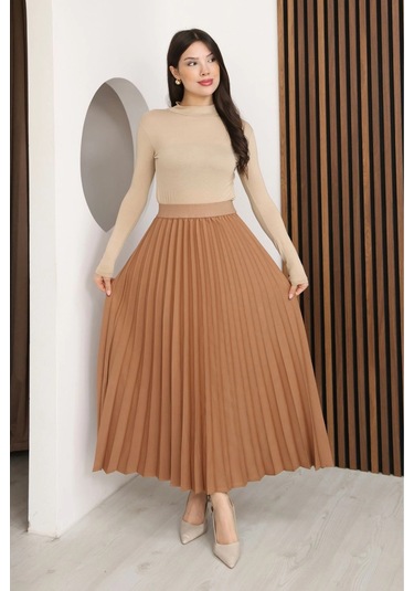 Lodmela Beli Lastikli Piliseli Etek 6017-taba Taba