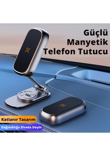 Polham Güçlü Mıknatıslı Metal Araç İçi Telefon Tutucu, Mutfak Duvarı, Masa Üstü Telefon Tutucu Döner Başlıklı