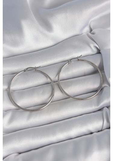 316 Çelik Gümüş Renk 43 Mm Halka Model Kadın Küpe Çok Renkli