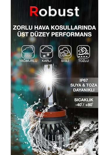Robust H11 Led Xenon Far Ampulü Yeni Nesil Mini 8.000 Lümen
