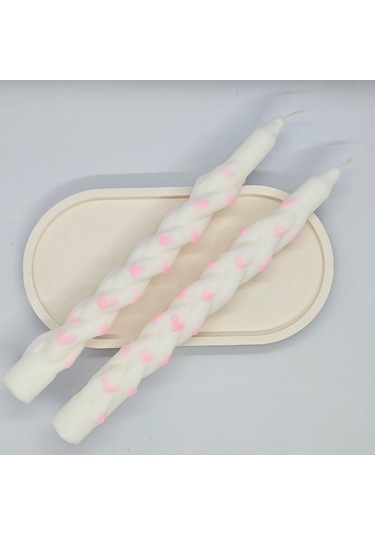 Şamdan Mum-2 Li Set Pembe Kalpli