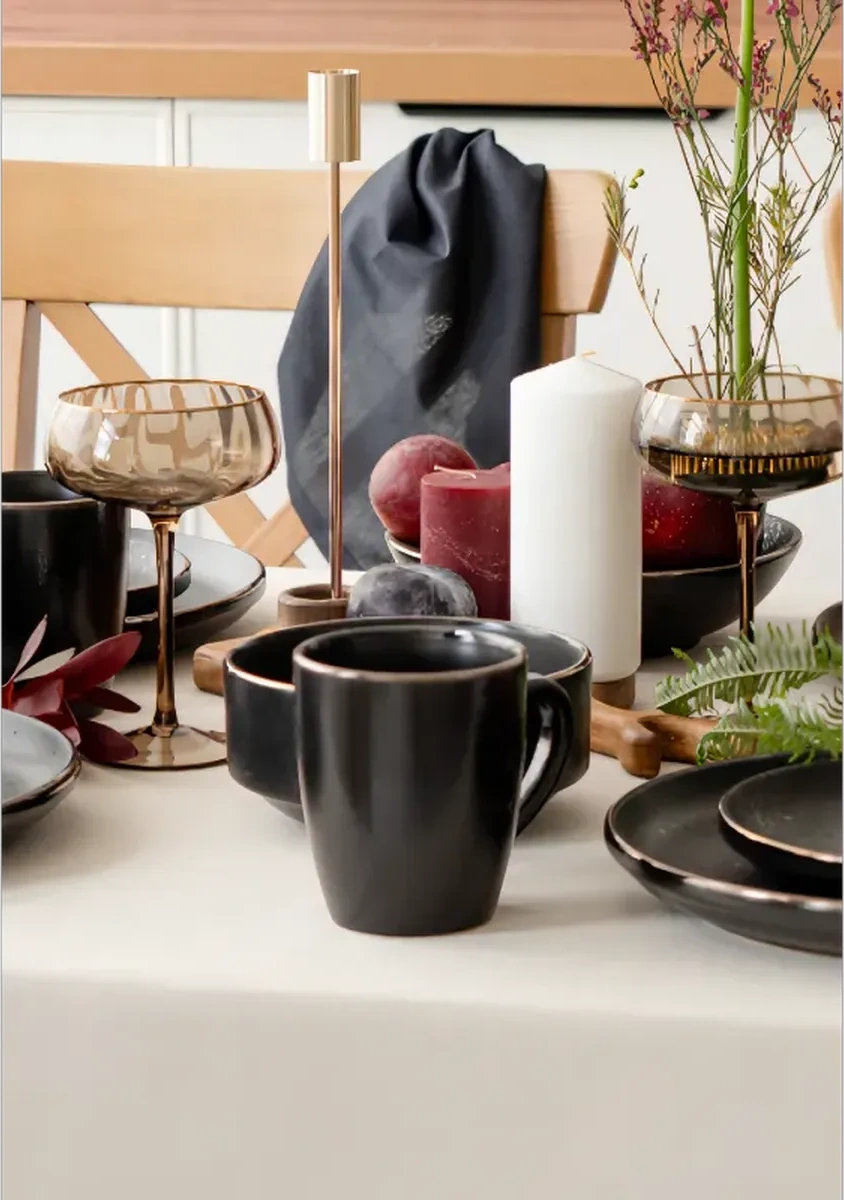 Korall Elite Black Çiftlü 350ml Seramik Çift Çay Bardağı Seti 37237170 Siyah