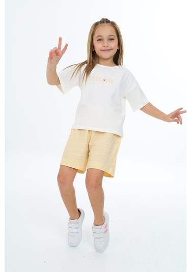 Toontoy Kız Çocuk Grow Baskılı Şortlu Takım Sarı