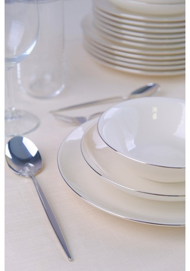 Tabak Evi Chic Platin Porselen Yemek Takımı 24 Parça 6 Kişilik Beyaz - Gümüş