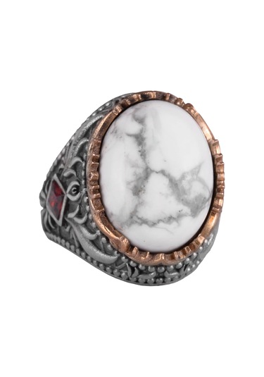 Gerçek Doğal Taş Yüzük - El Yapımı 925 Ayar Gümüş Yüzük - El Yapımı Yüzük Howlite Gümüş