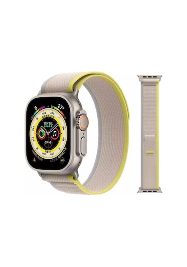Apple Uyumlu  Watch Se, Ultra 2, 9, 10 Trail Loop Kordon - 42/44/45/49mm - Sarı Gri