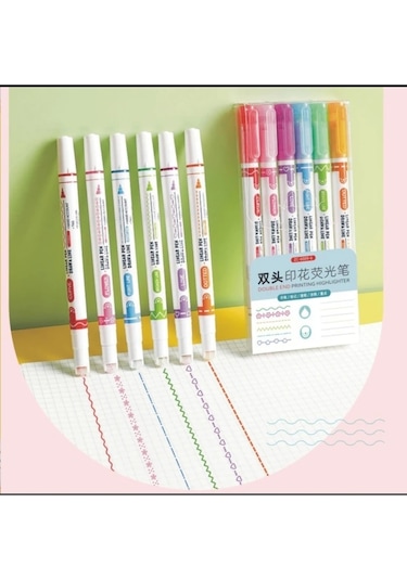 Desenli Silindir Çizim Kalemi 6 Adet Çok Renkli