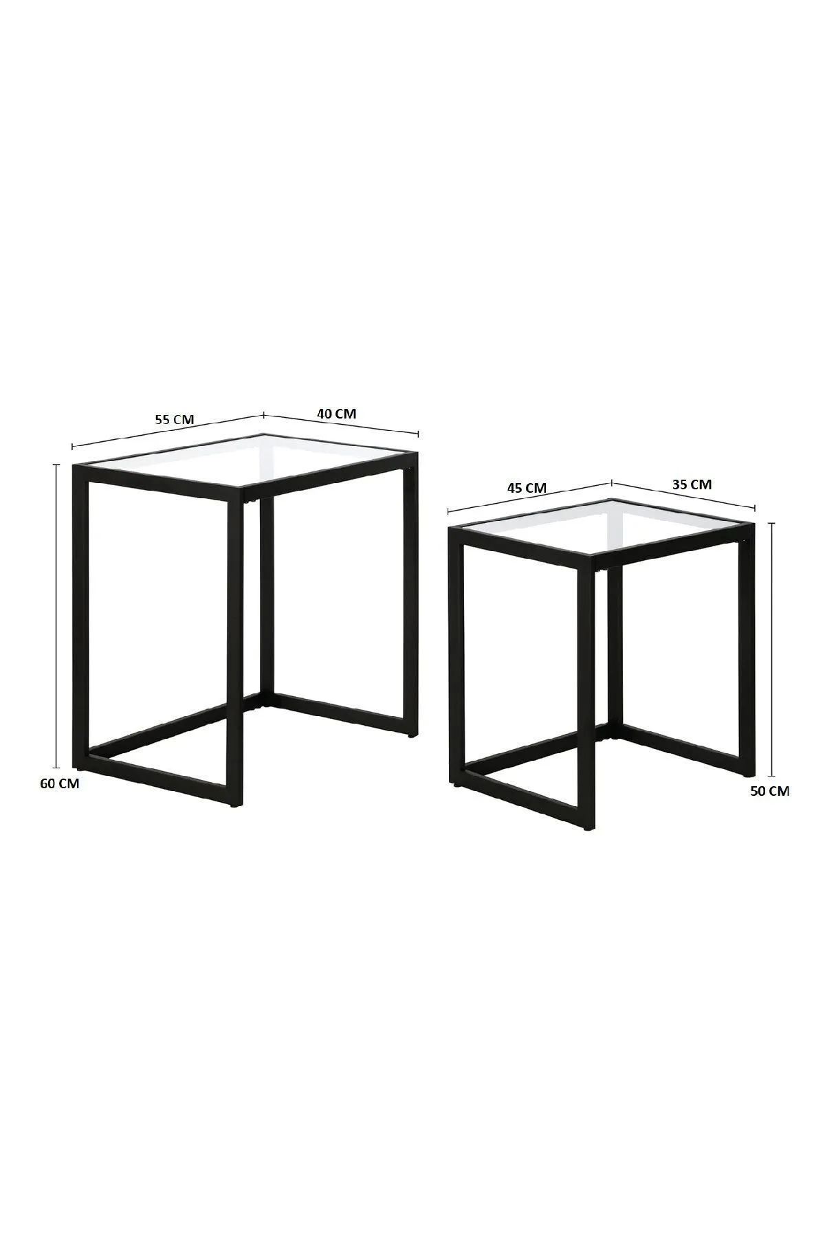 Modern Metal İskeletli Temper Camlı Zigon Sehpa Yan Sehpa Siyah-şeffaf