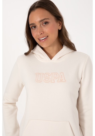 U.S. Polo Assn. Kadın Krem Şardonlu Kapüşonlu Basic Sweatshirt 50313566-VR071