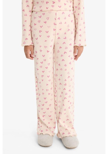 Defacto Kız Çocuk Pijama Takımı Fitilli Kaşkorse Kalp Desenli Uzun Kollu Üst Uzun Alt F7276a825aupn353 Pembe
