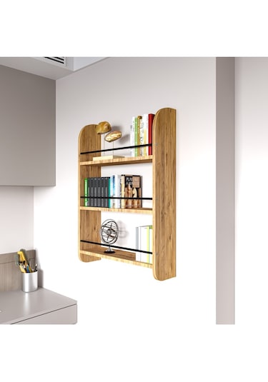 Alpa Ev Mobilya 3 Katlı Duvar Rafı, Çok Amaçlı Ahşap Kitaplık, Mutfak Banyo Montessori Ünitesi Atlantik Çam