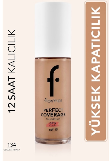 Flormar Perfect Coverage Yoğun Kapatıcı Su Bazlı Fondöten (Sıcak Alt Ton) -134 Golden Honey -8682536070614