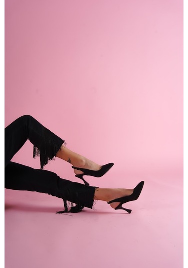 Rozalinda Siyah Süet Önü Sivri Günlük Kullanım Topuklu Ayakkabı Siyah