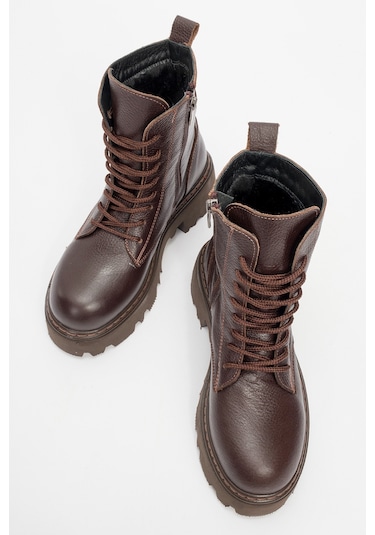 Loreta Kahve Hakiki Deri Kadın Postal Bot Kahve