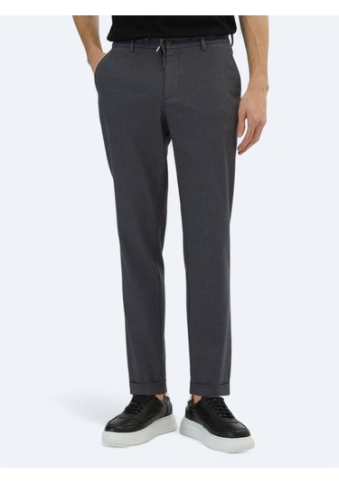 Koyu Gri Düz Dokuma Jogging Fit Casual Pamuk Karışımlı Pantolon Koyu Gri