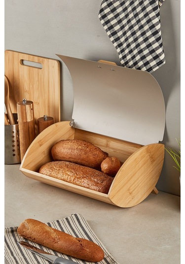 Dino Bambu Ekmek Dolabı Gri