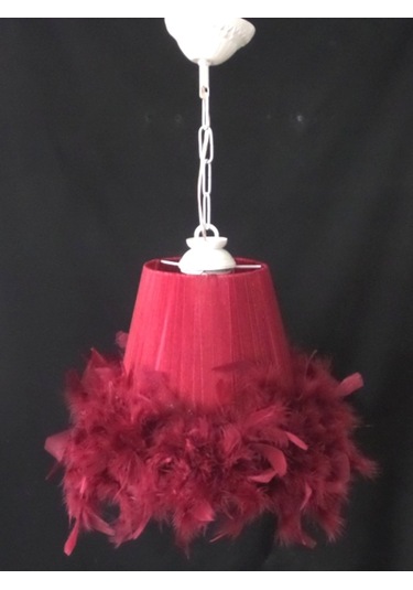 Bordo Yatak Odası Çocuk Odası Tüylü Avize