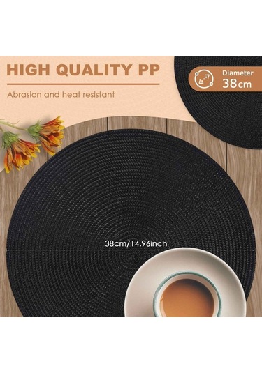 Moly Yuvarlak Örgülü Amerikan Servis Takımı 6'lı Siyah Masa Örtüsü İçin Siyah