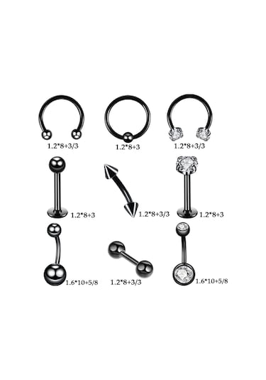Mufunye 47 Parçalı Piercing Seti, Alerji Yapmayan, Paslanmaz, Solmayan, Siyah Ve Beyaz Elmaslar