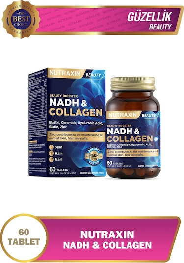 Nutraxin Nadh Collagen 60 Tablet Tip1 Tip3 Hyaluronik Asit, Elastin, Seramid, Resveratrol Glutatyon