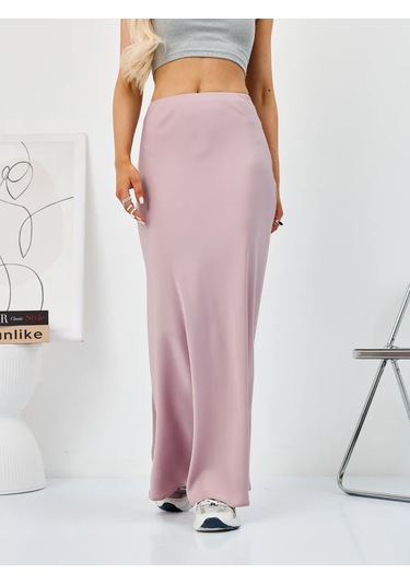 Cenzura Saten Maksi Etek 413342280 Tozlu Pembe