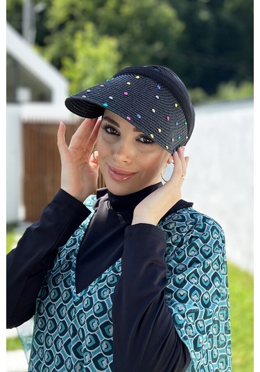 Remsa Taşlı Vizör Hasır Şapka Güneş Koruyucu Siperlik Rş-100 Siyah Siyah