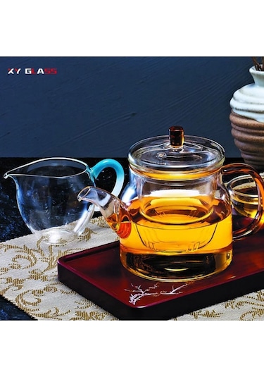 Morponi Borosilikat Cam Cam Kapaklı Ve Süzgeçli Gold Sap Demlik 800 Ml Tkb Aw2005 Şeffaf