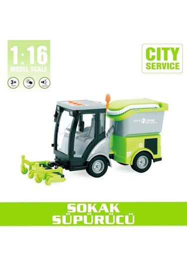 1:16 Sürtmeli Sesli Işıklı Sokak Süpürücü Oyuncak Araba