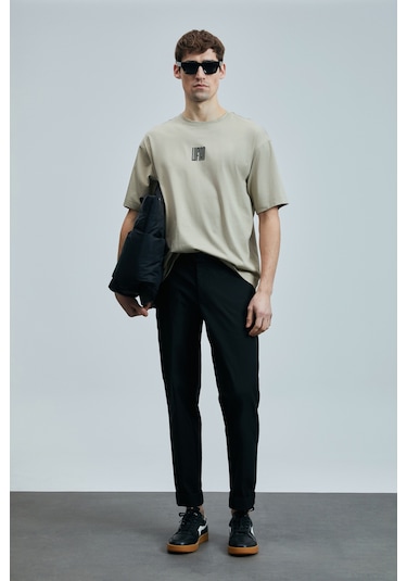 Lufian Erkek Helıx Modern Grafik T-shirt 111020245 Bej Bej