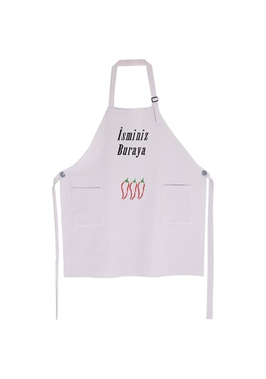 Mutfak Önlüğü Kişiye Ve İsme Özel Nakışlı Mutfak Önlüğü Biber01 Farklı Renkler Gri